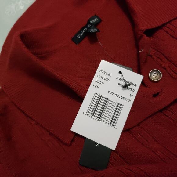 Violet & Roses Cable knit Red V Neck Sweater Stitch Fix Preppy Career wear - Picture 9 of 10